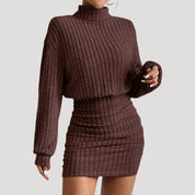 Women's ribbed knit turtleneck mini dress