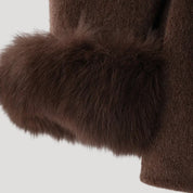 Women’s faux fur trim belted wrap wool winter coat