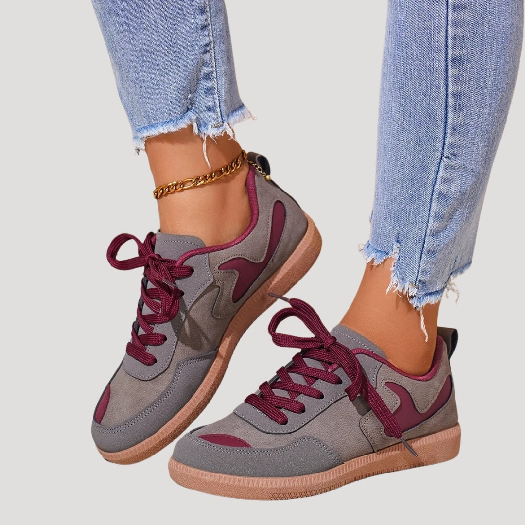 Women’s lace-up colorblock sneakers with contrast overlays