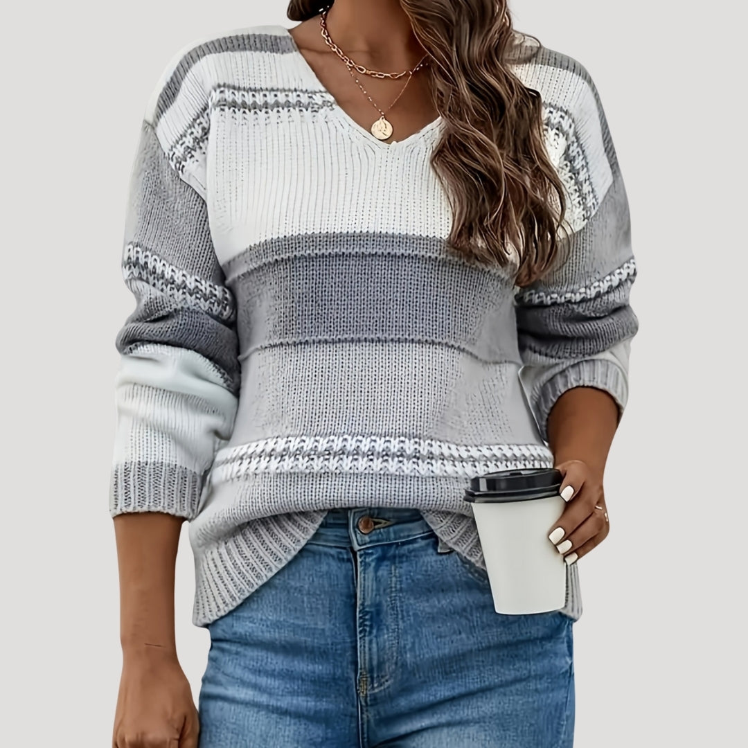 Women’s striped knit v-neck jumper sweater