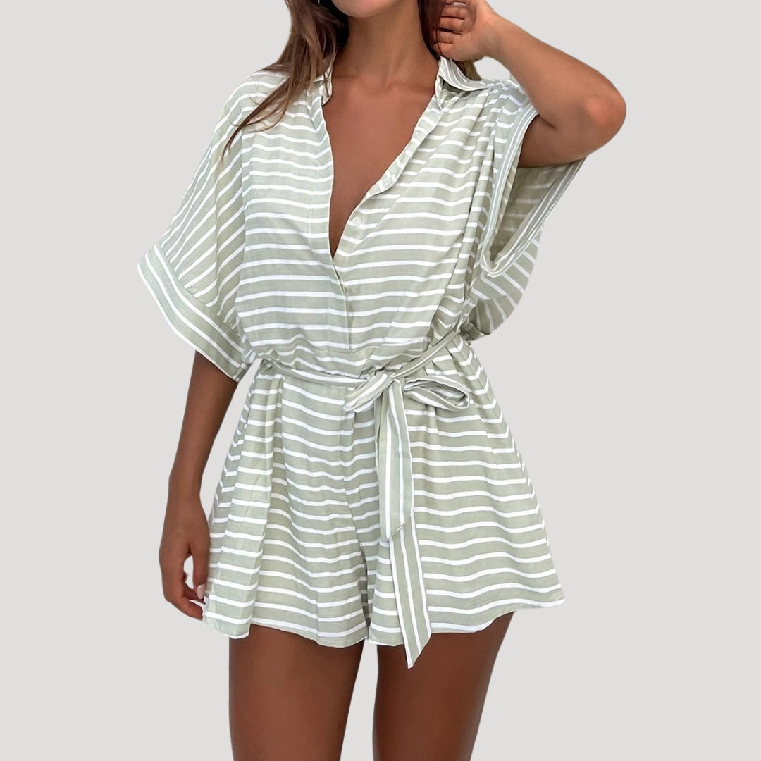 Printed belted shirt and shorts set