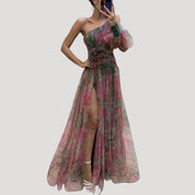 Women’s one shoulder wedding guest dress – floral maxi