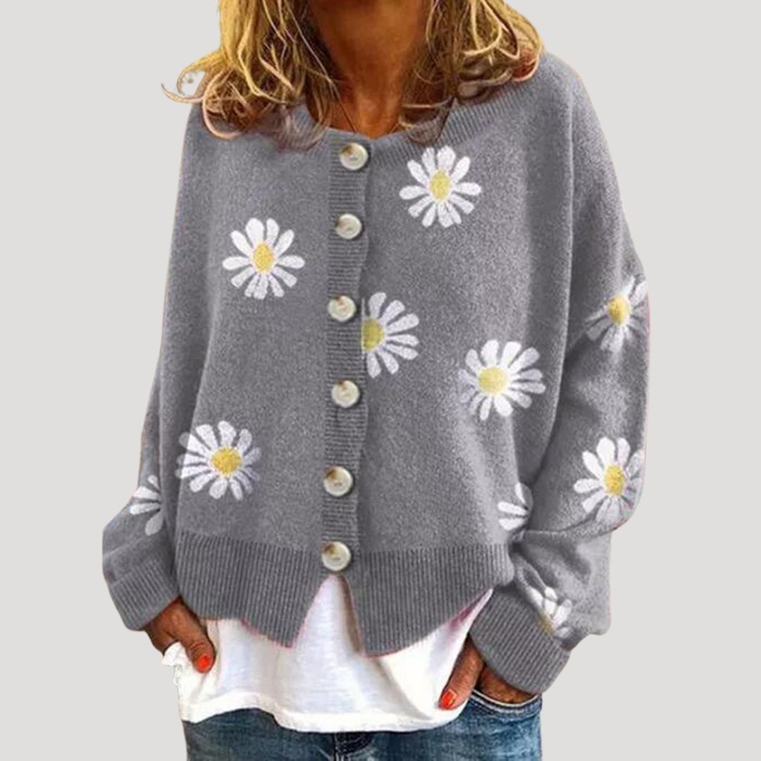 Women’s oversized knitted daisy print cardigan