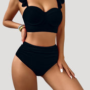 Ruffle strap high-waist bikini set