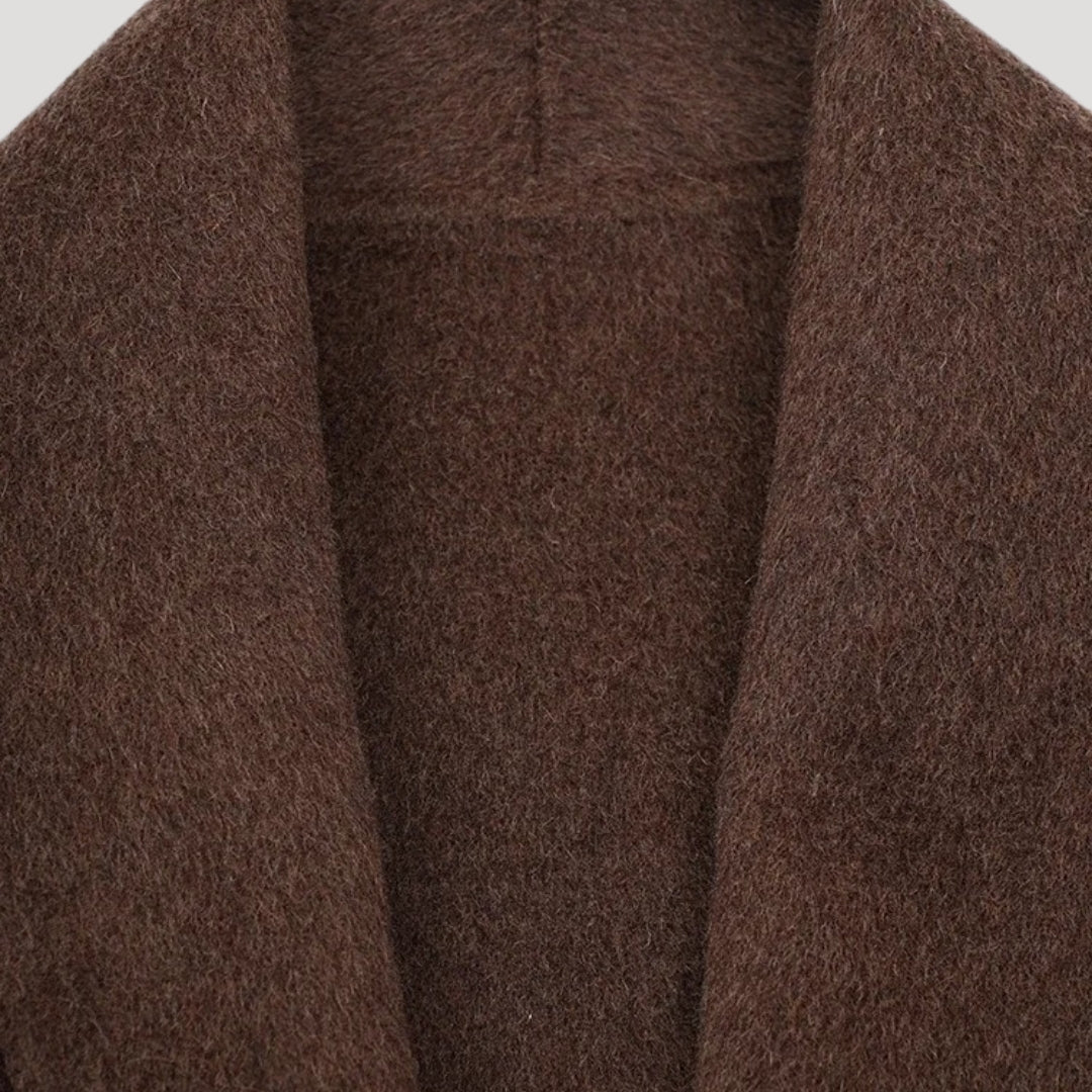 Women’s faux fur trim belted wrap wool winter coat