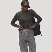 Women's soft sheer wool knit crewneck jumper