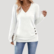 V-neck button-detail long-sleeve top