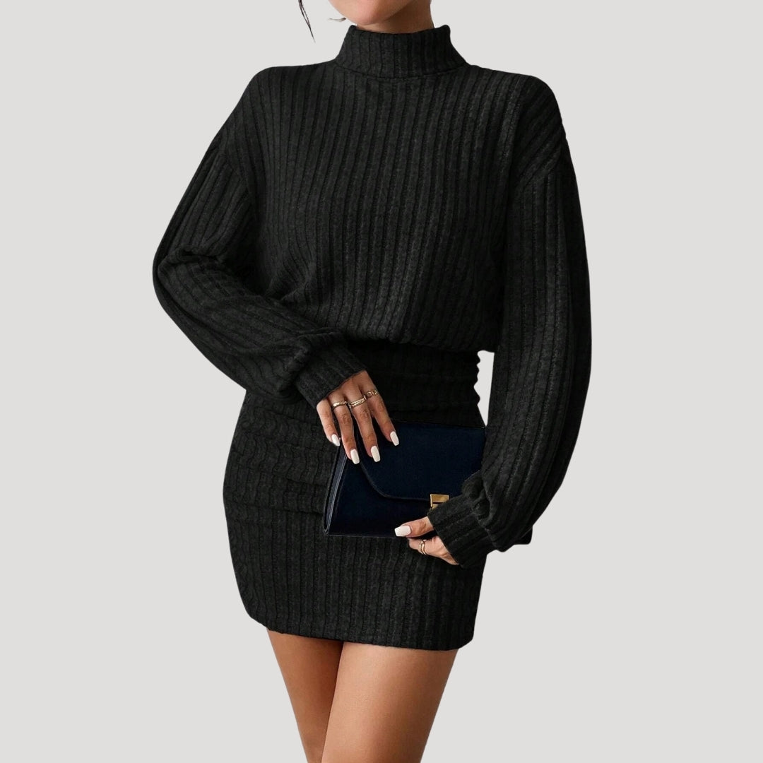 Women's ribbed knit turtleneck mini dress