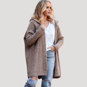 Women’s chunky knit hooded longline cardigan