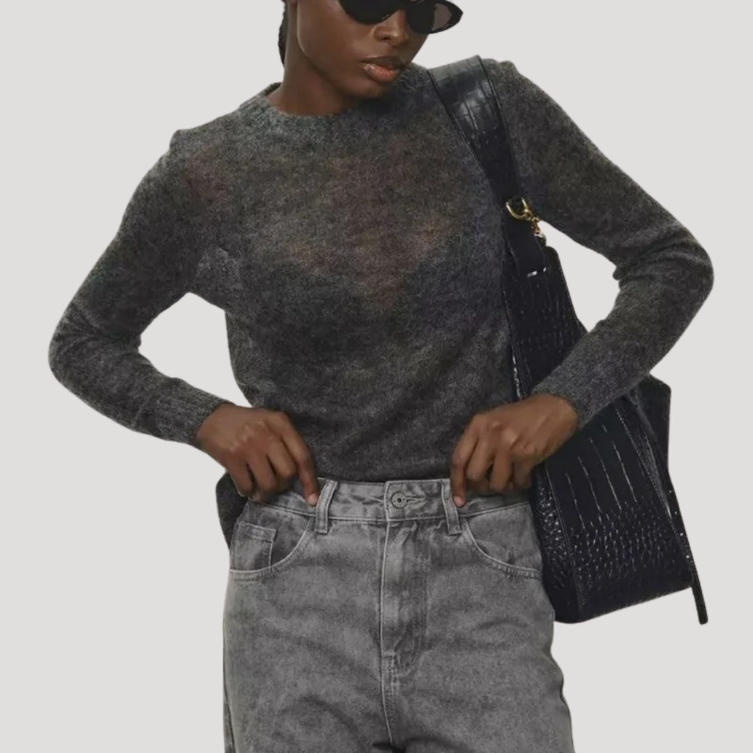 Women's soft sheer wool knit crewneck jumper