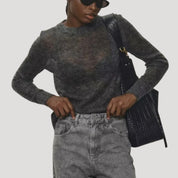 Women's soft sheer wool knit crewneck jumper