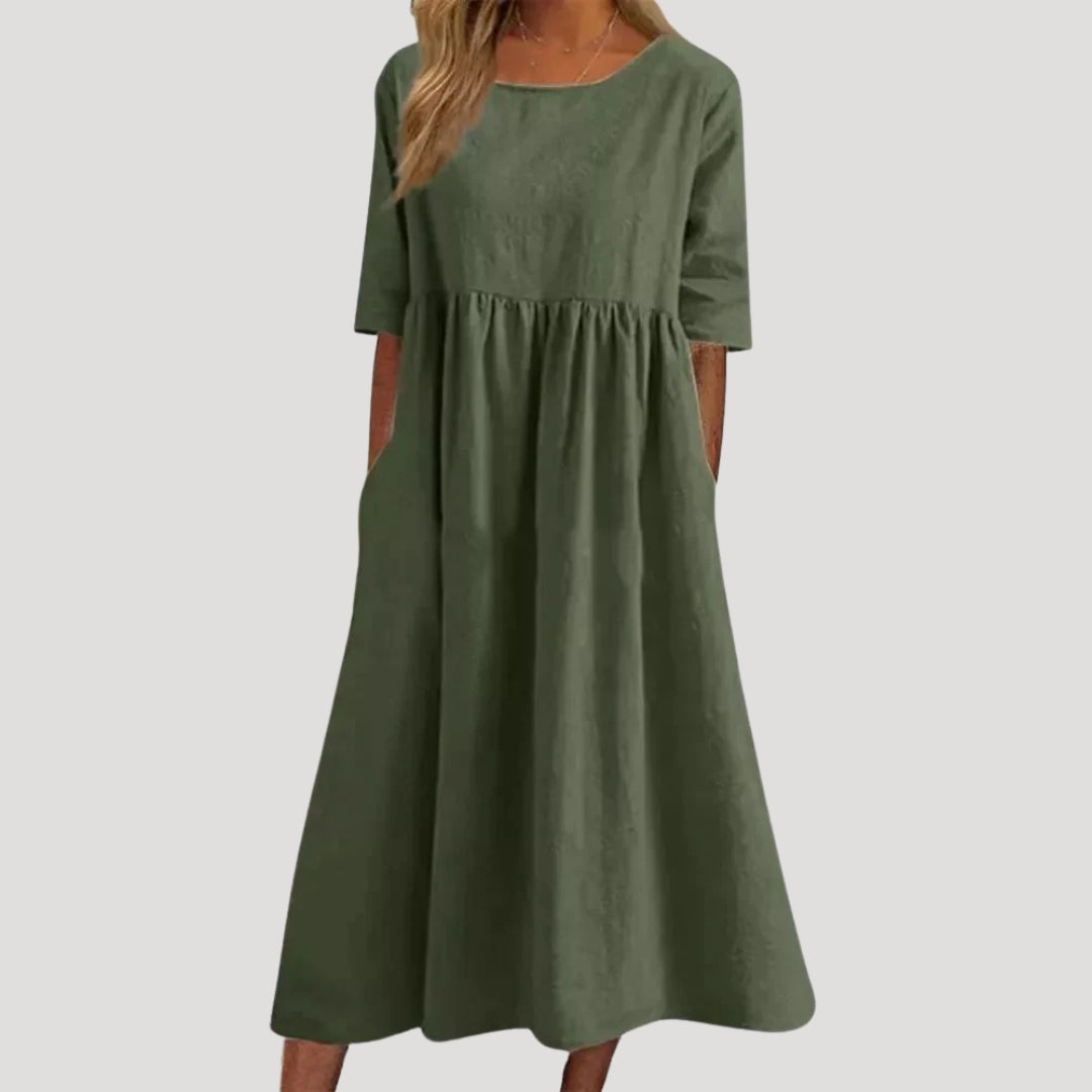Women's loose fit midi dress with pockets NOIR & PEARL Women's loose fit midi dress with pockets NOIR & PEARL