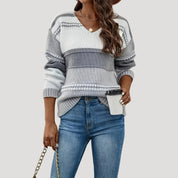 Women’s striped knit v-neck jumper sweater