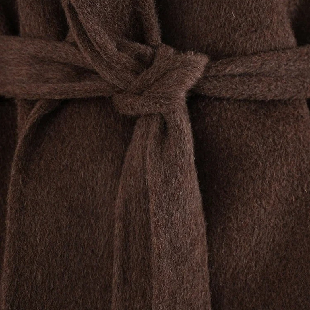 Women’s faux fur trim belted wrap wool winter coat