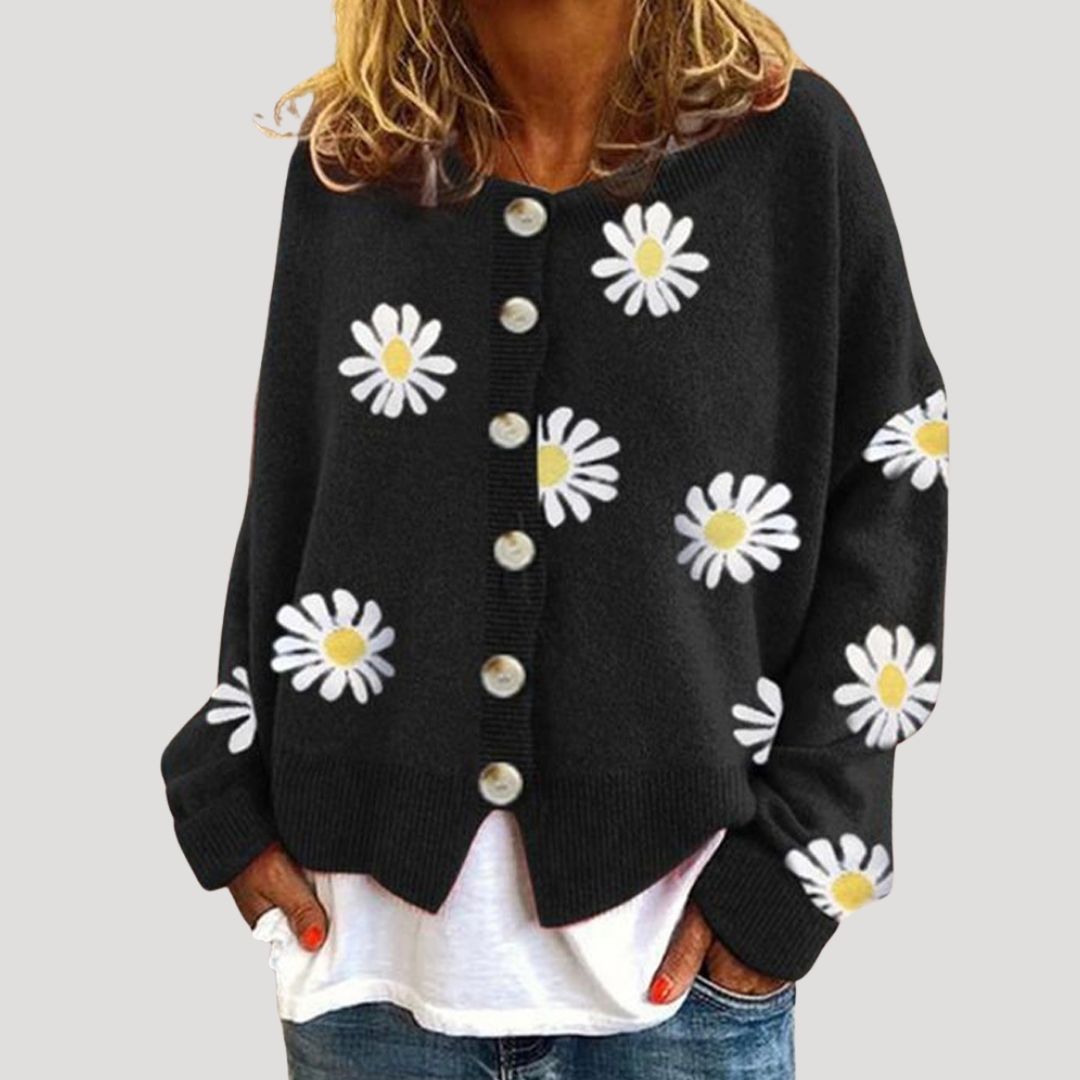 Women’s oversized knitted daisy print cardigan