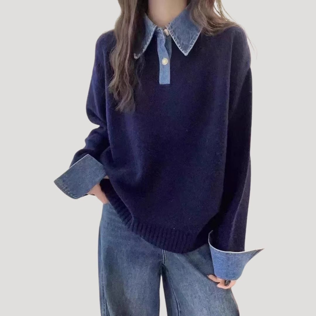 Women’s wool winter jumper with layered shirt collar