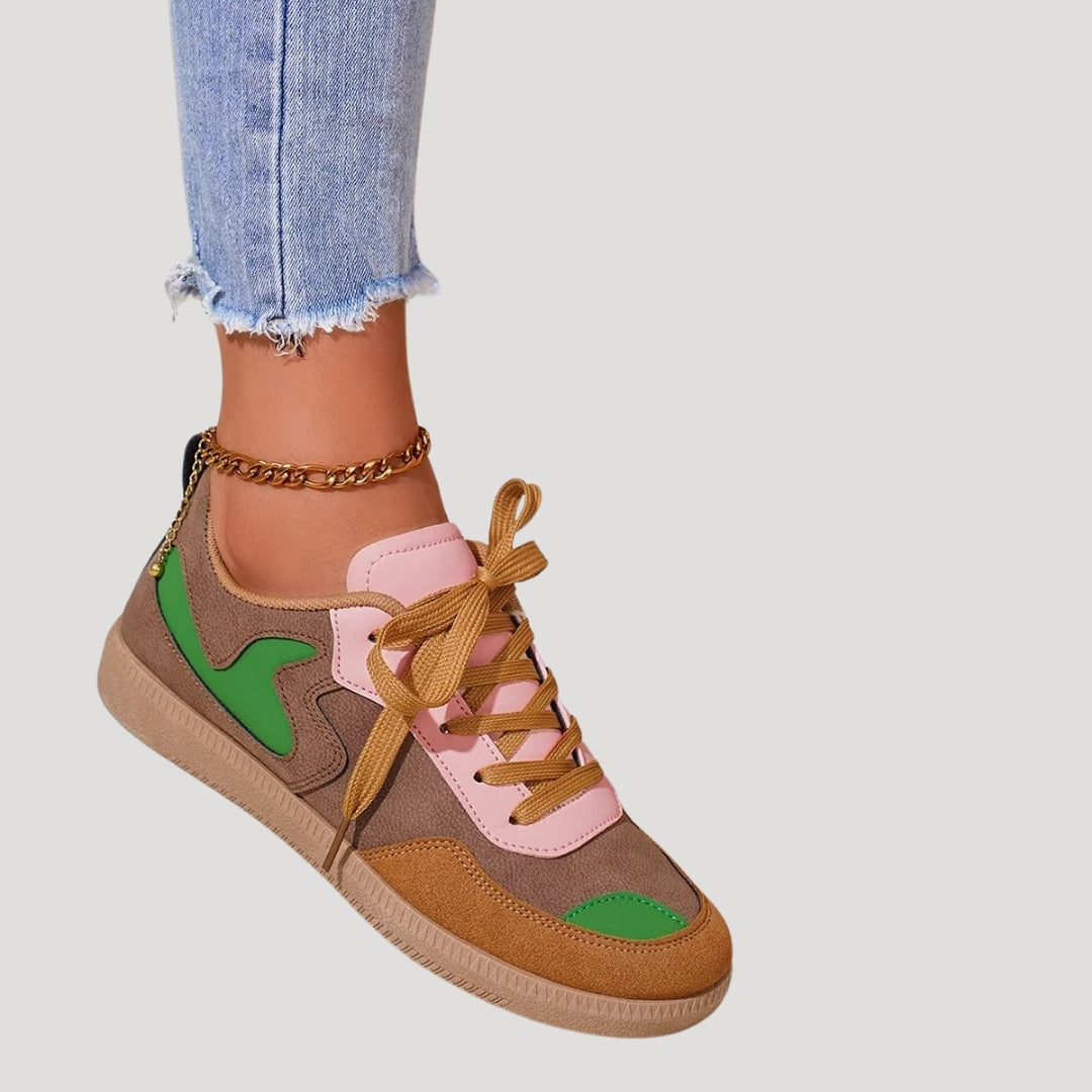 Women’s lace-up colorblock sneakers with contrast overlays