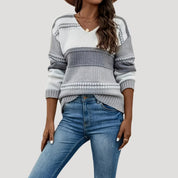 Women’s striped knit v-neck jumper sweater
