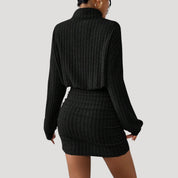 Women's ribbed knit turtleneck mini dress