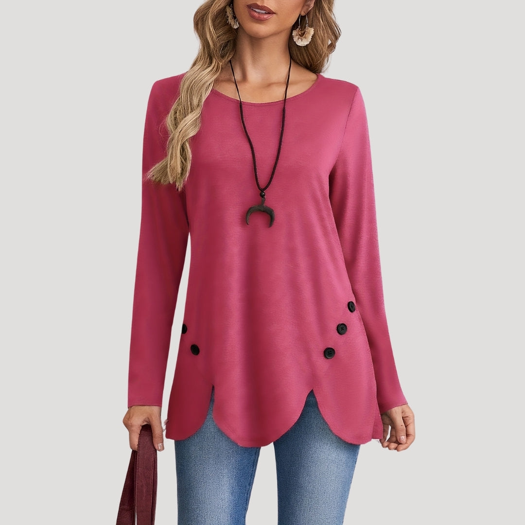 Scalloped hem tunic top with buttons