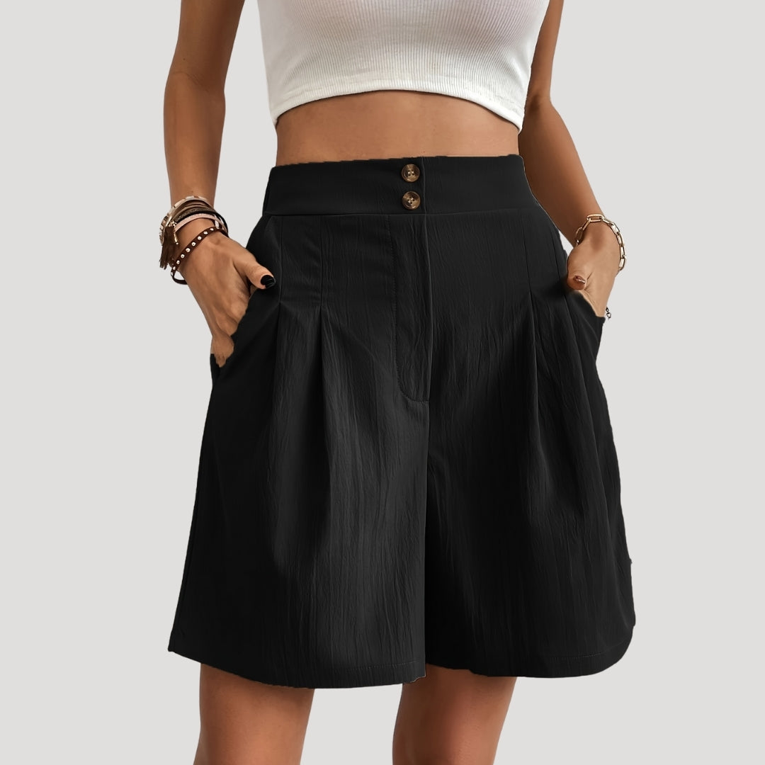 High-waisted pleated wide-leg shorts