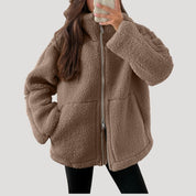 Women’s fleece teddy zip up fluffy winter jacket