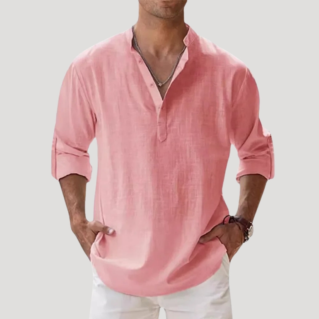 Men’s linen summer casual polo t shirt long sleeve