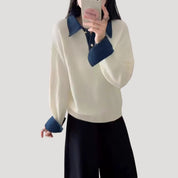 Women’s wool winter jumper with layered shirt collar