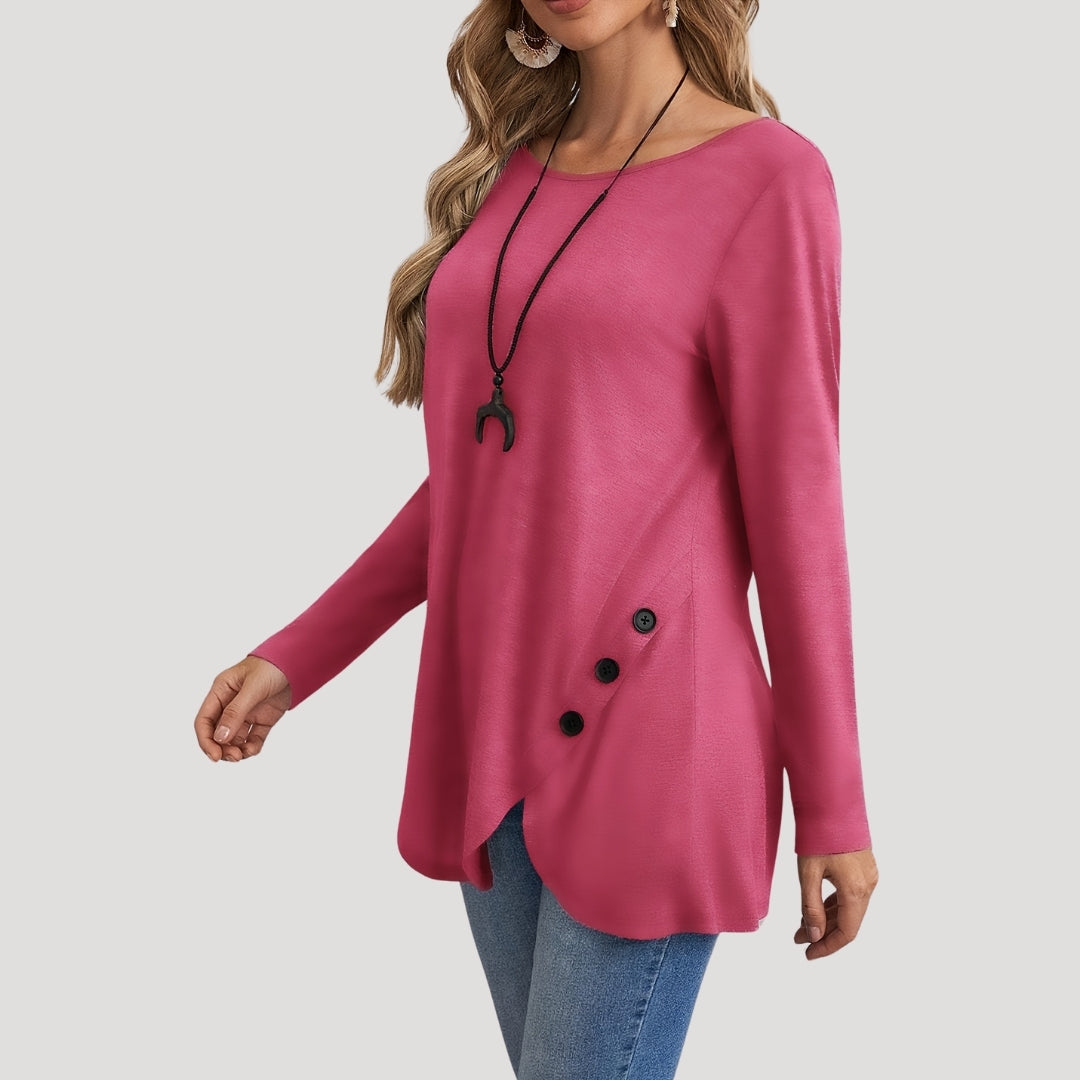 Scalloped hem tunic top with buttons