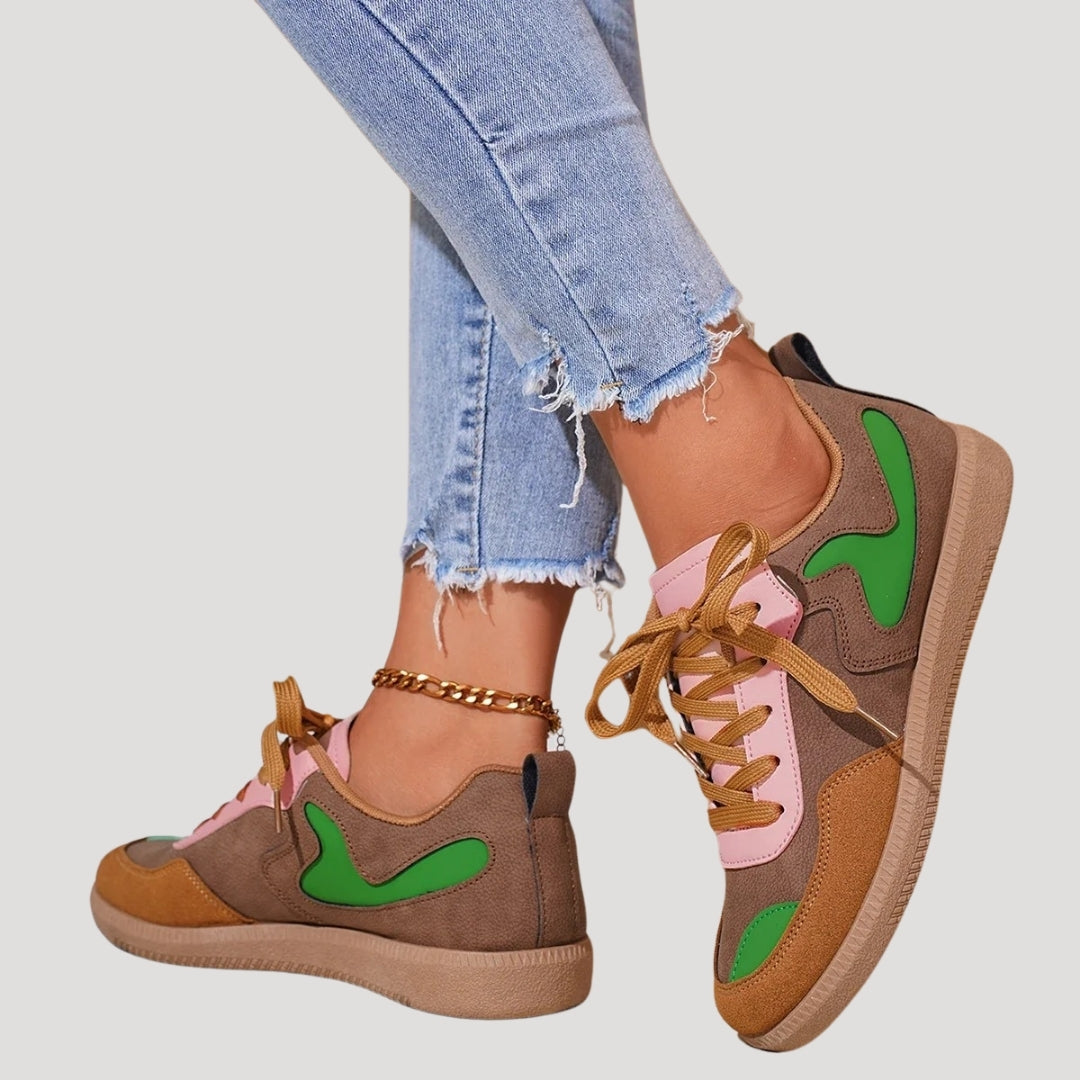 Women’s lace-up colorblock sneakers with contrast overlays
