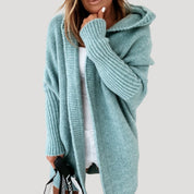 Women’s chunky knit hooded longline cardigan