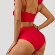 Ruffle strap high-waist bikini set