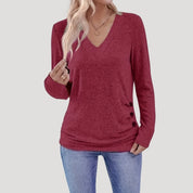 V-neck button-detail long-sleeve top