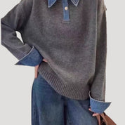 Women’s wool winter jumper with layered shirt collar