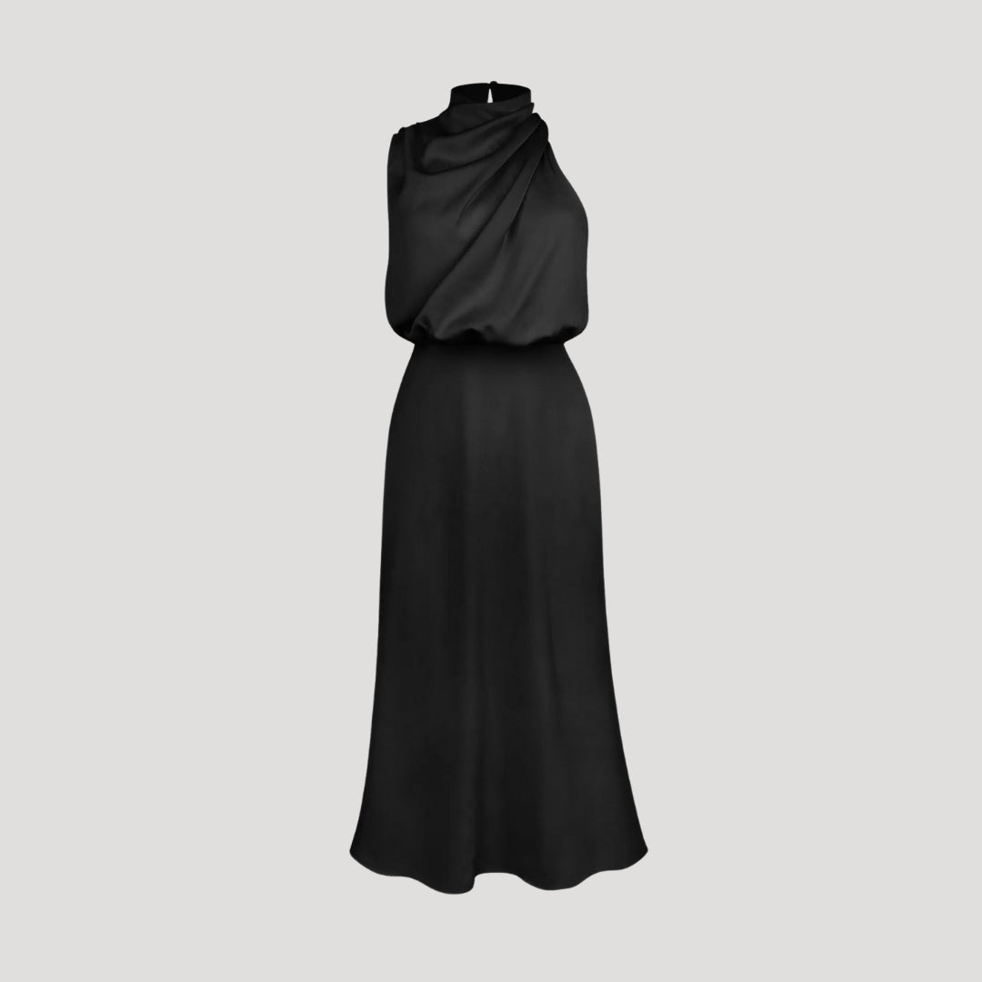 Women's satin wedding guest dress - halter neck maxi