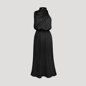 Women's satin wedding guest dress - halter neck maxi