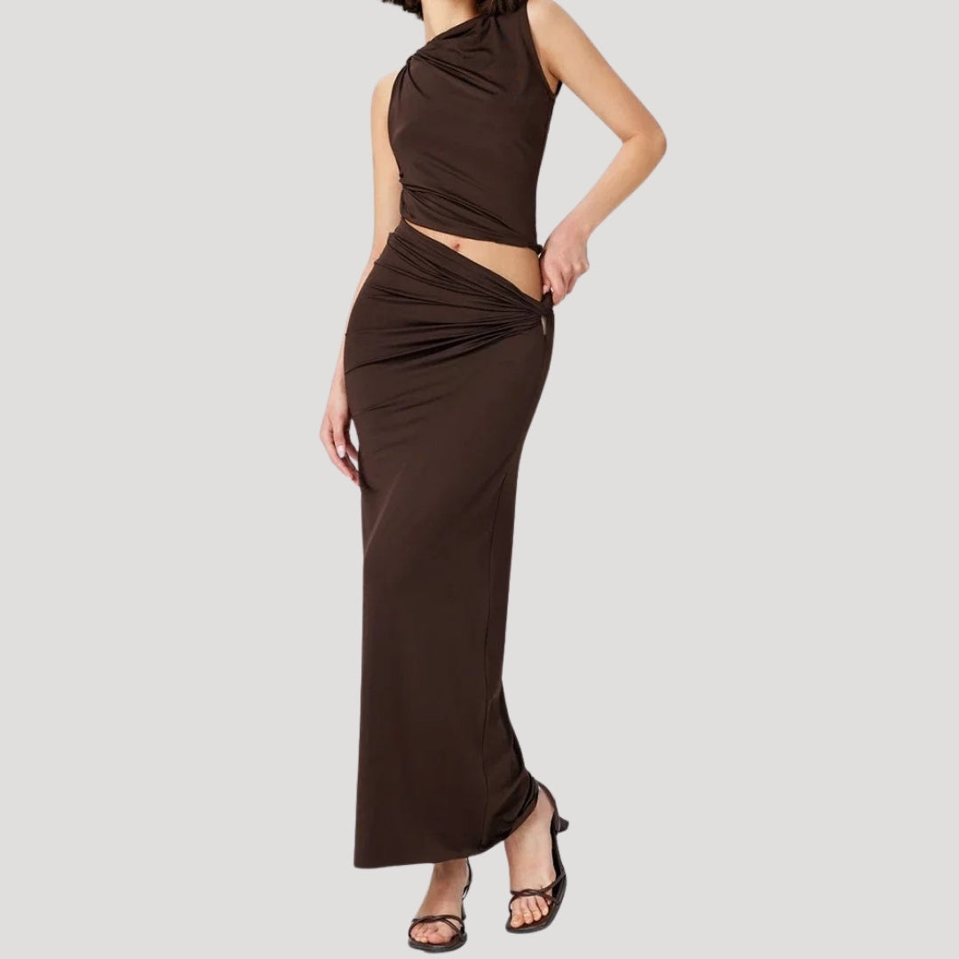 Elegant draped maxi dress with slit