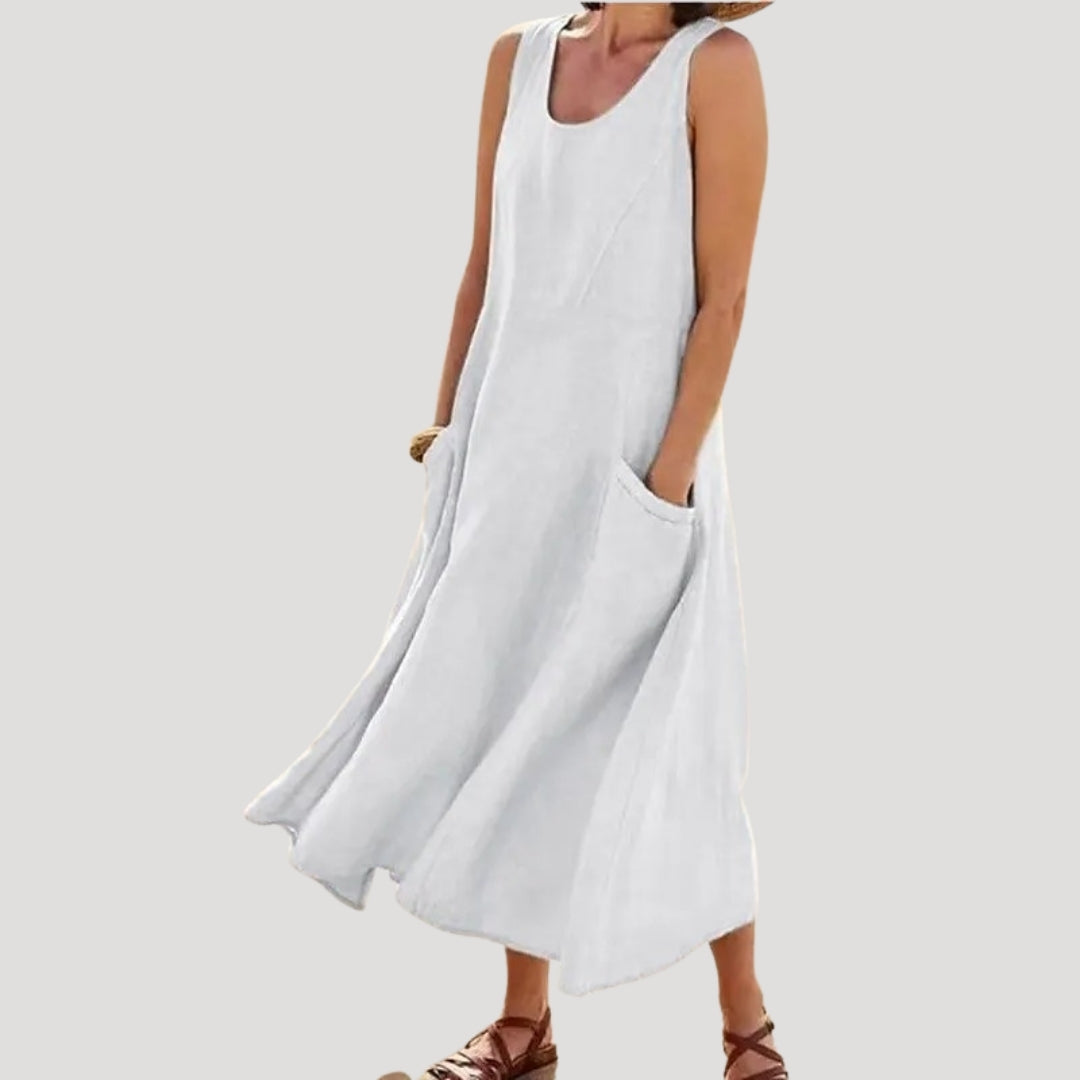 Women’s summer sleeveless midi dress – casual linen look with pockets