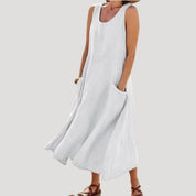 Women’s summer sleeveless midi dress – casual linen look with pockets