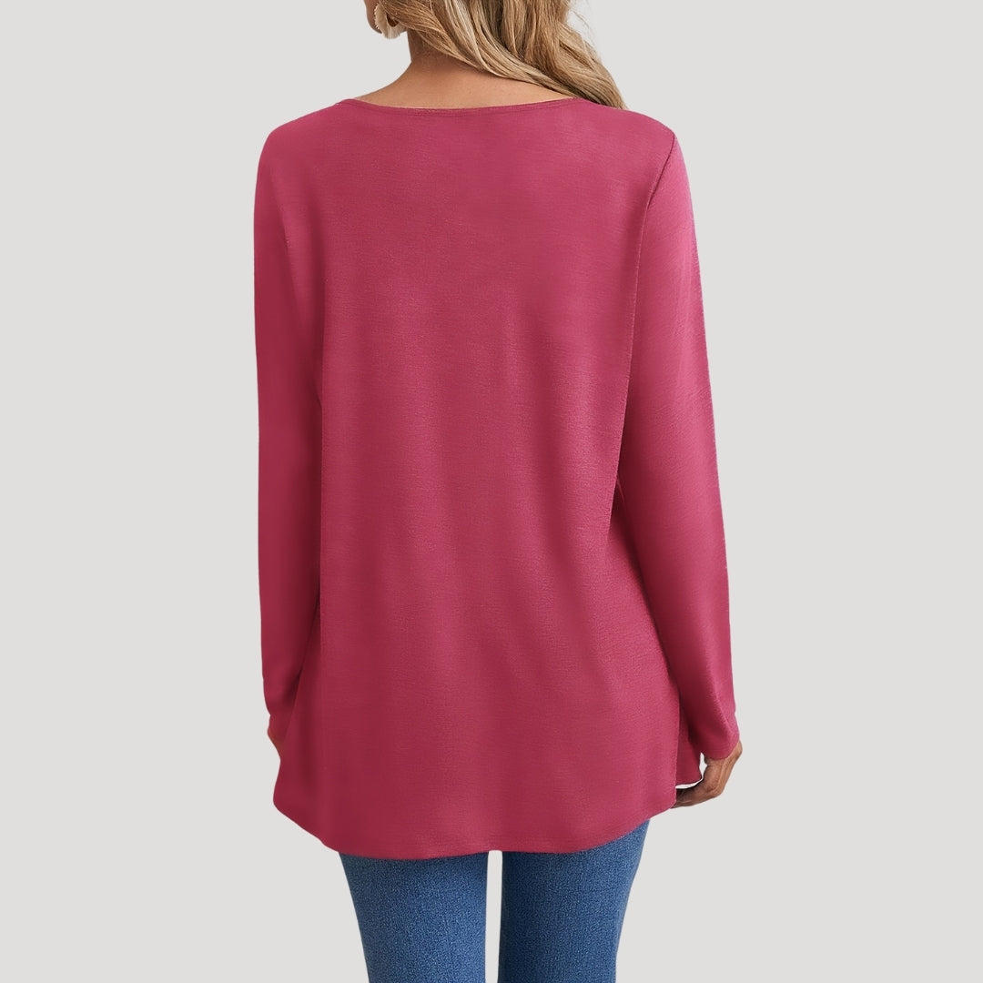 Scalloped hem tunic top with buttons