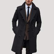 Men’s wool blend double breasted long winter coat