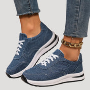 Women’s lace-up casual sneakers with denim-look upper