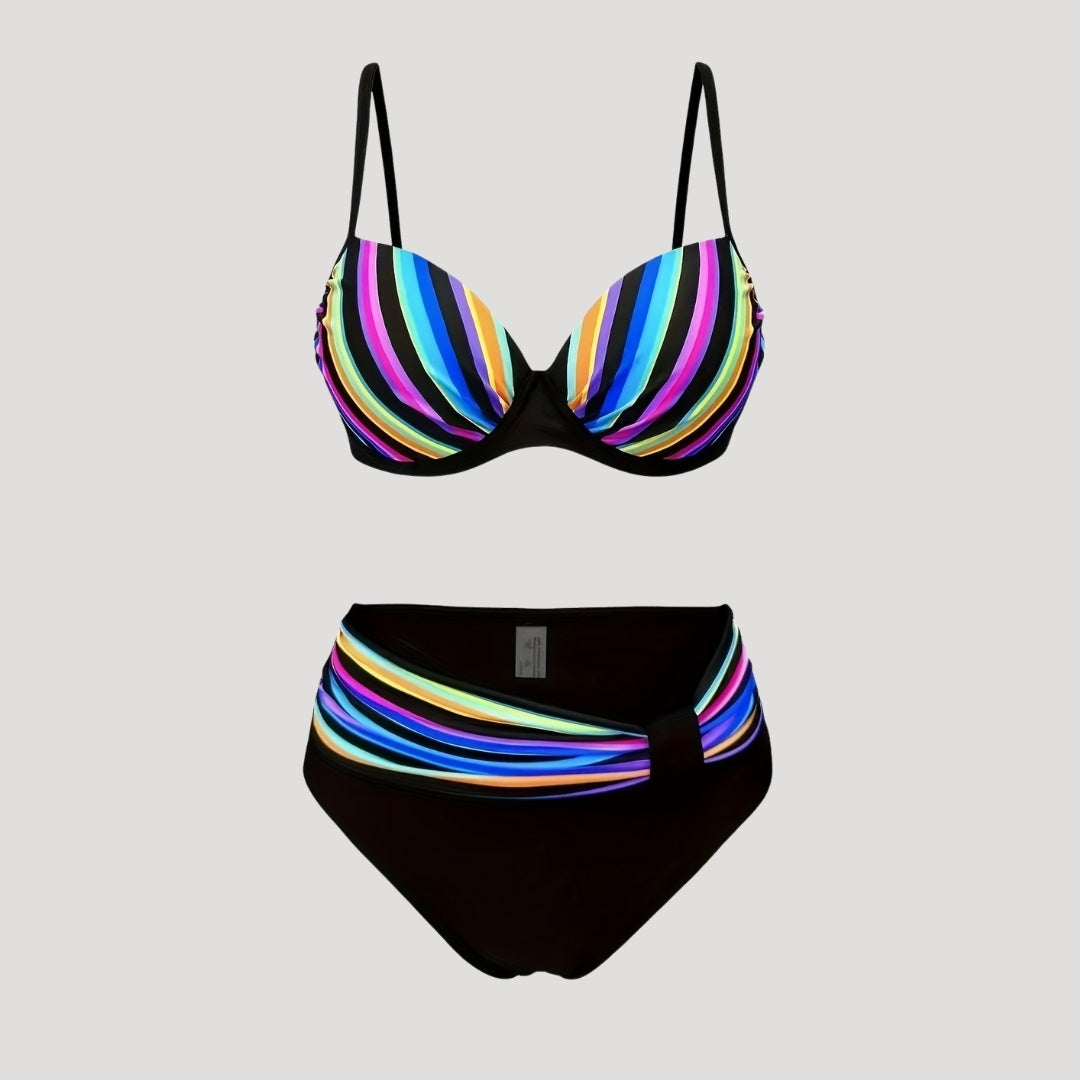 Striped push-up high-waist bikini