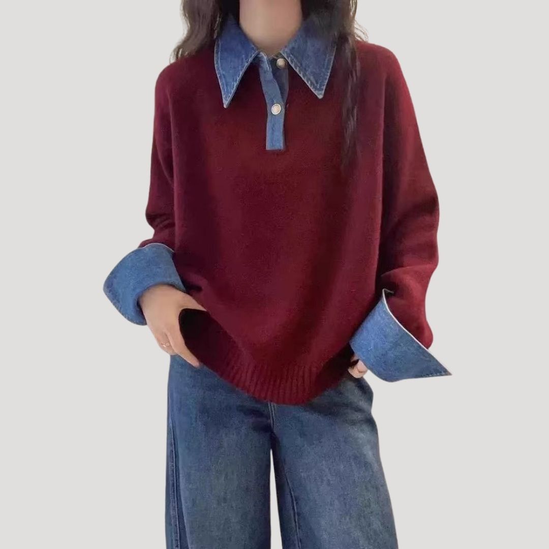 Women’s wool winter jumper with layered shirt collar