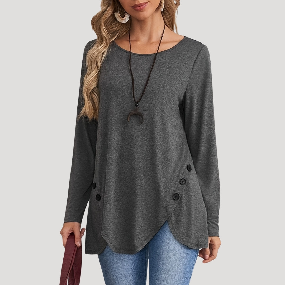 Scalloped hem tunic top with buttons