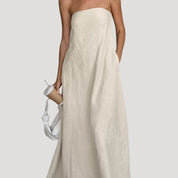 Women’s linen strapless maxi summer dress backless holiday