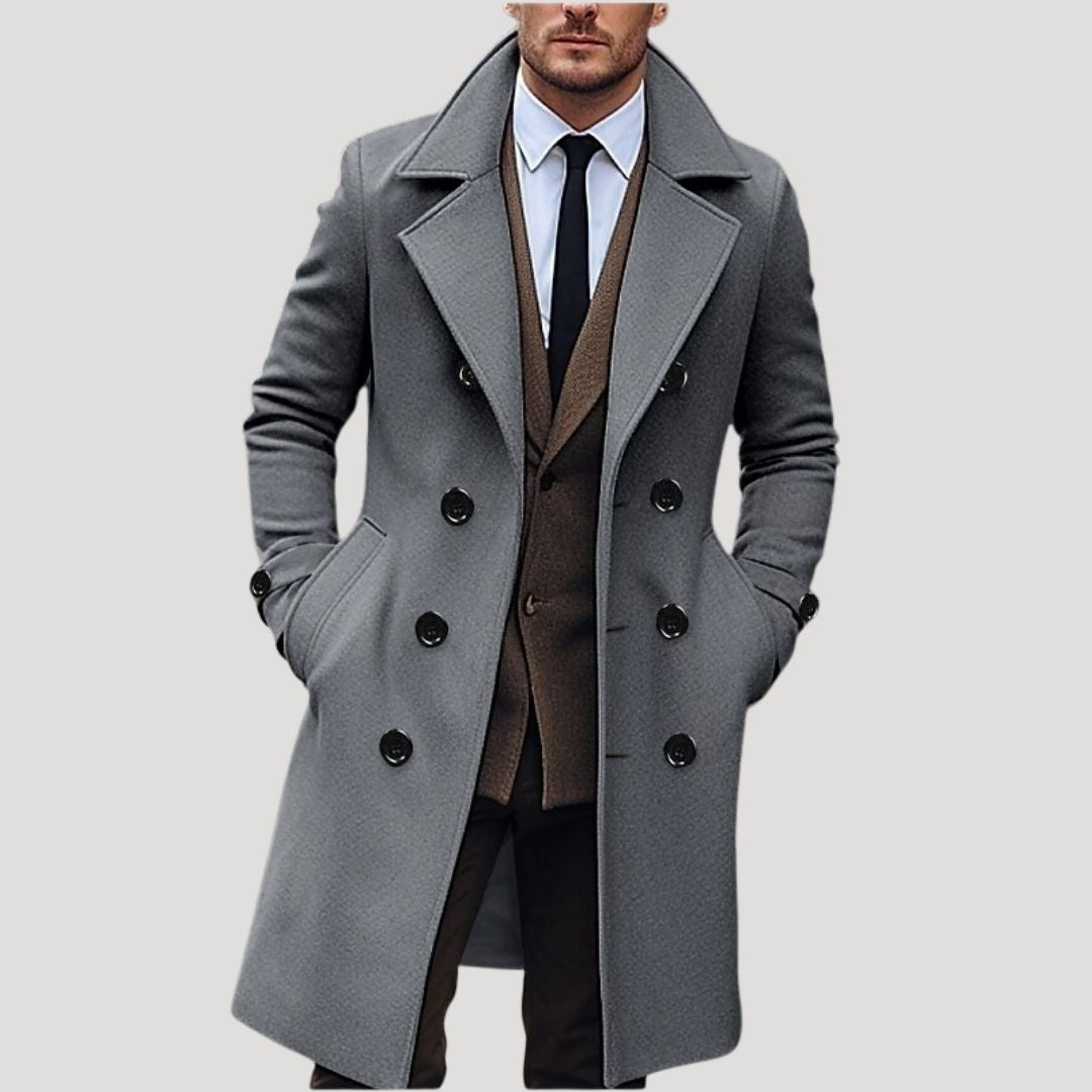 Men’s wool blend double breasted long winter coat