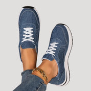 Women’s lace-up casual sneakers with denim-look upper