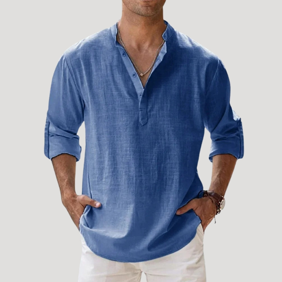 Men’s linen summer casual polo t shirt long sleeve