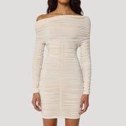 Off-shoulder ruched bodycon dress